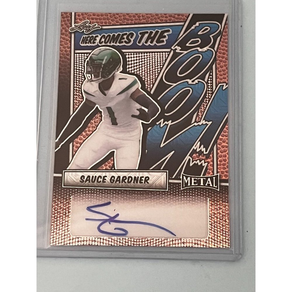 2023 Leaf Metal Sauce Gardner Auto Here Comes The Boom Pigskin Scope #/5 Jets
